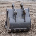 Rear view of the 18 inch digging bucket showing the mounting ears and gusset plates