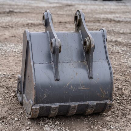 Rear view of the 18 inch digging bucket showing the mounting ears and gusset plates