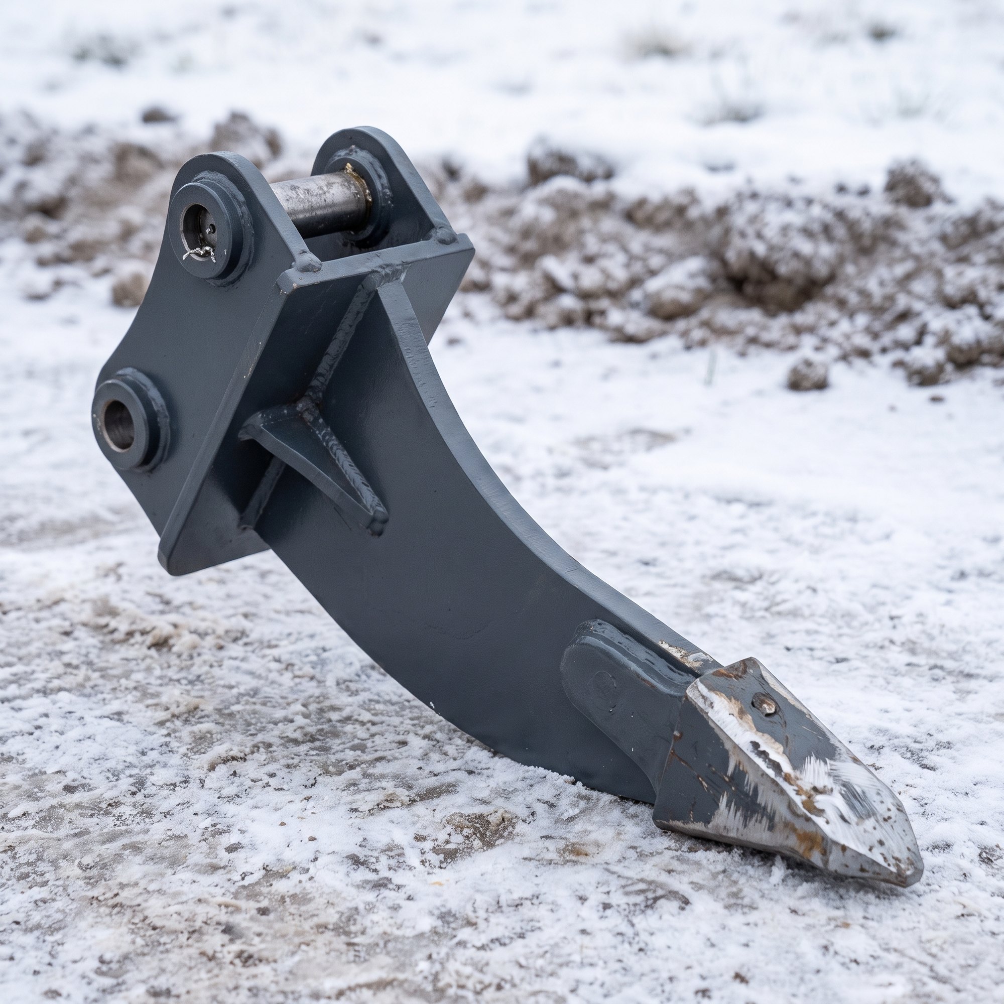nestiques frost ripper hero Single-shank frost ripper attachment resting on frozen packed ground