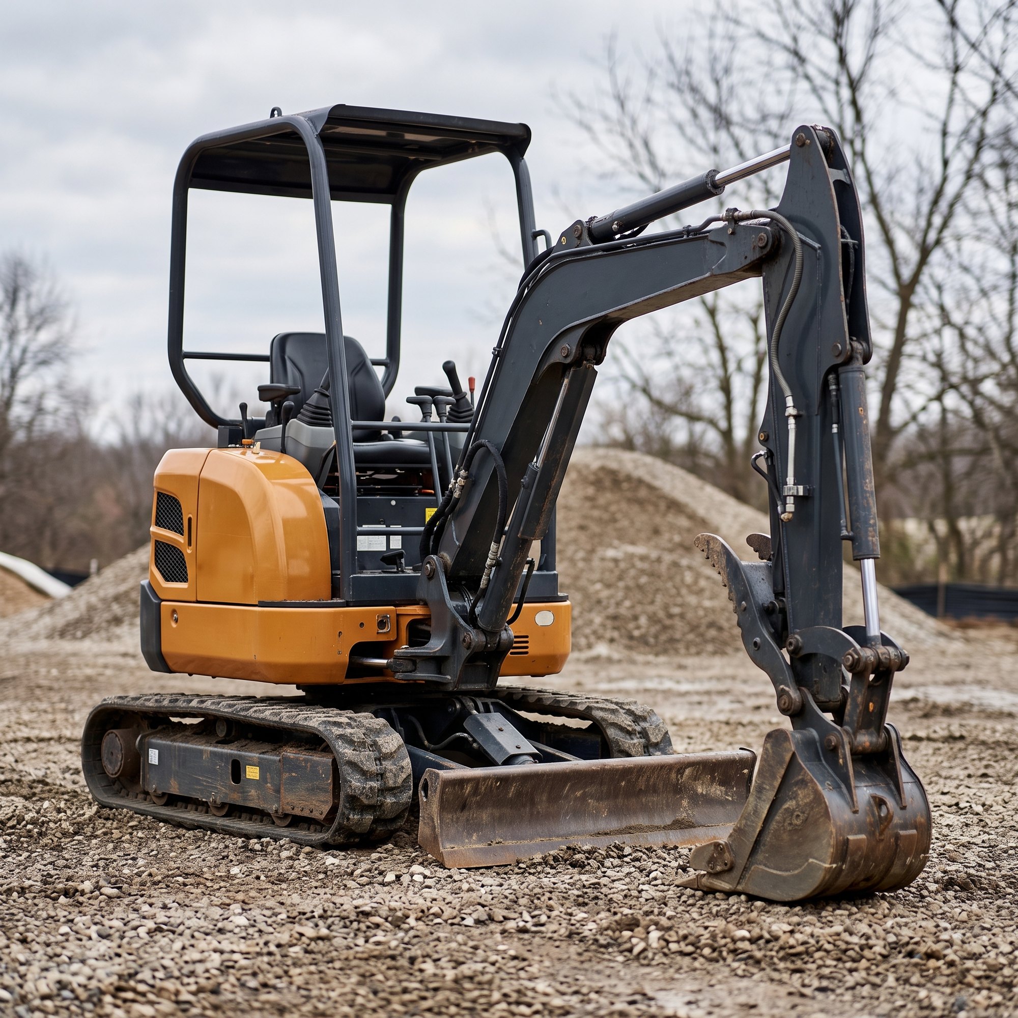 MX-17 1.7 ton mini excavator standing on gravel at an open landscaping site