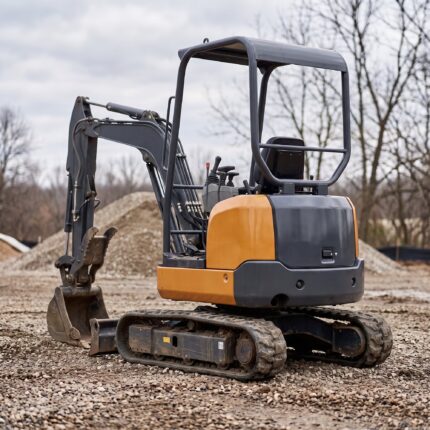 MX-17 mini excavator from the rear showing the counterweight and engine hood