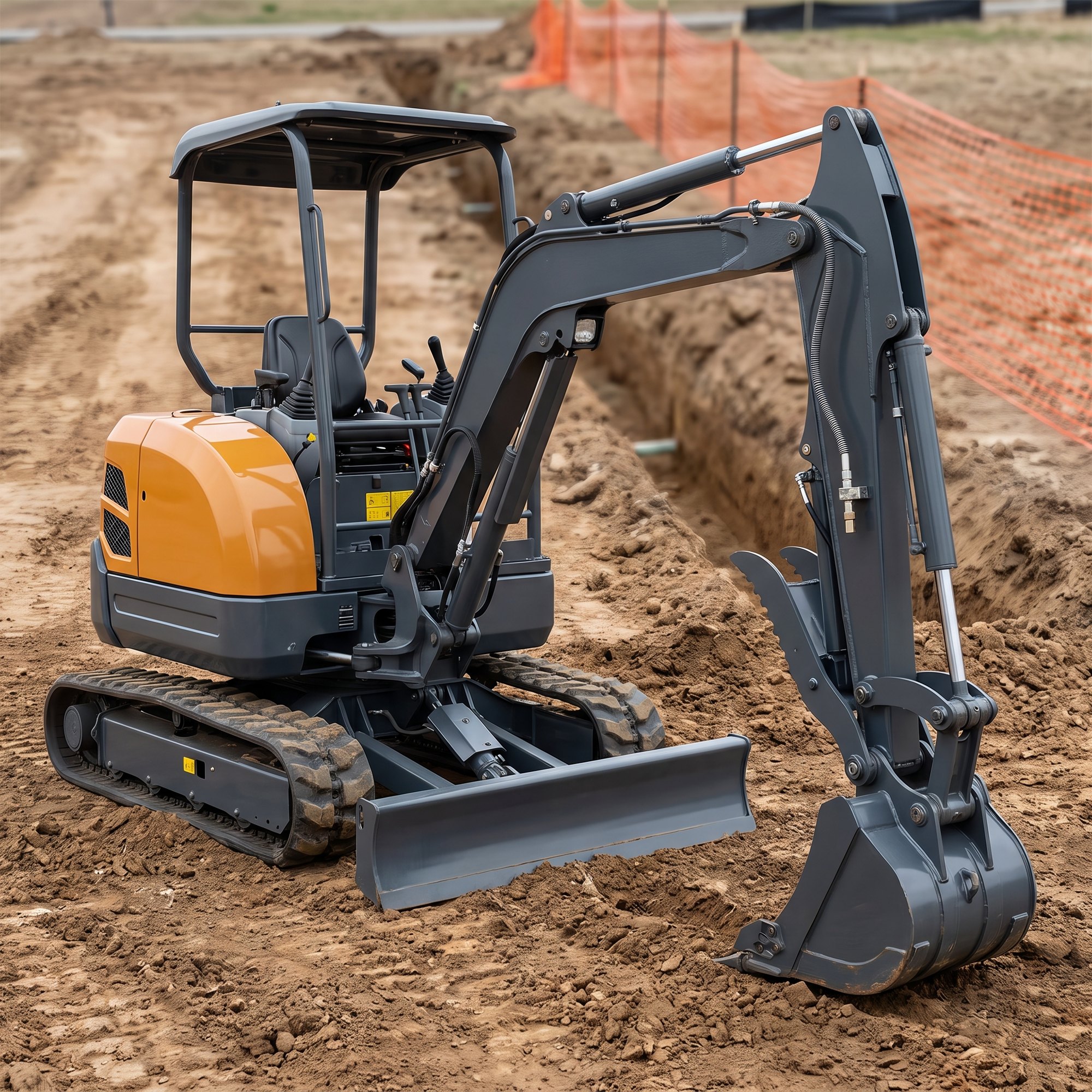 MX-25 2.5 ton mini excavator on churned earth at a utility trenching site
