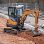 MX-35 mini excavator grading and back-filling along a new curb line